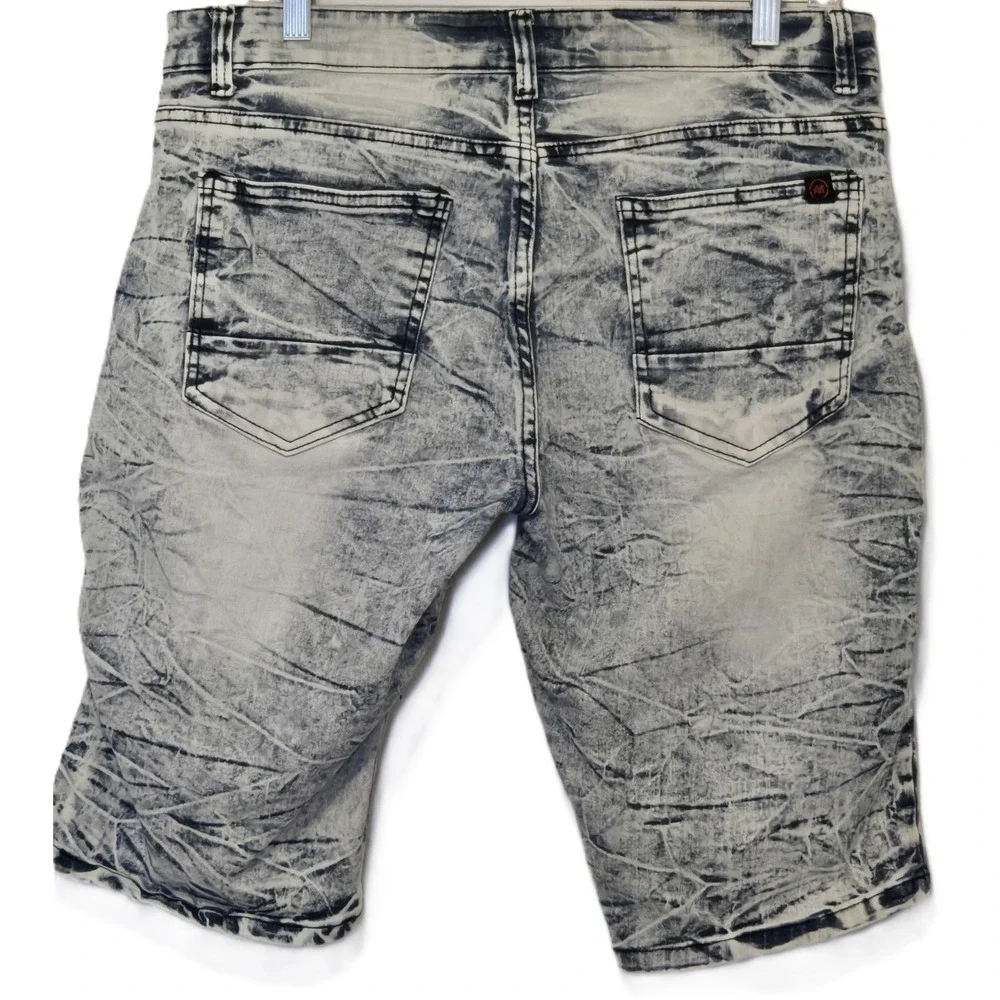 MBECCA Men's Denim Biker Shorts‎ Acid Wash Blue Moto Stretch Fit 32